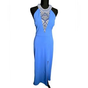 Speechless Womens Sky Blue Backless Formal Gown Sz 5 Jewel Elegant Sparkle Prom